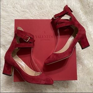 Valentino Plum Rubino Red Suede Ankle Strap Heels